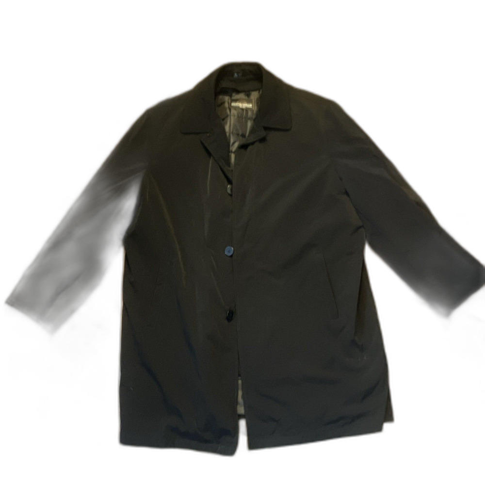 Weatherproof Black Button Spread Collar Overcoat Removable Lining Long Size L